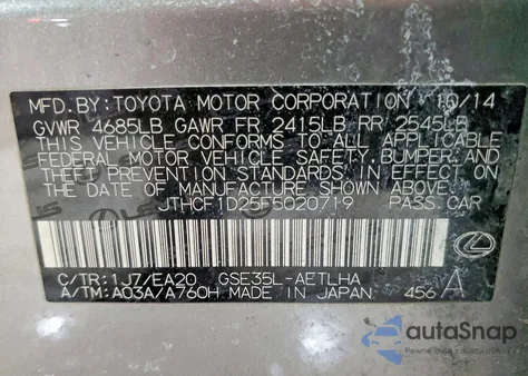 2015 Lexus Is 250 from USA, damaged, VIN JTHCF1D25F5020719